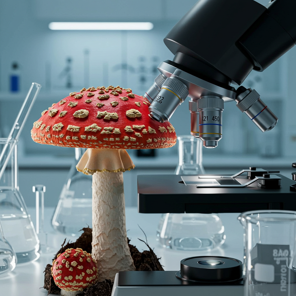 a microscope and a mushroom